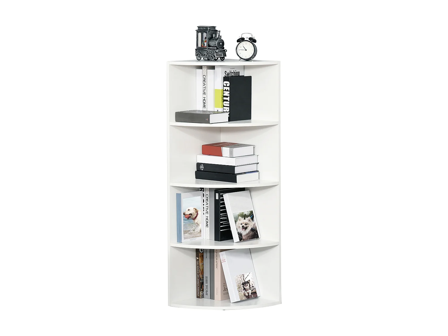 Libreria ad angolo 4 ripiani a muro e parete legno