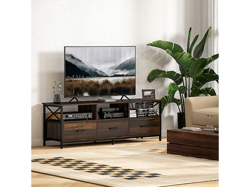 Mobile tv 65" max in stile industriale con 3 cassetti e 3 ripiani aperti