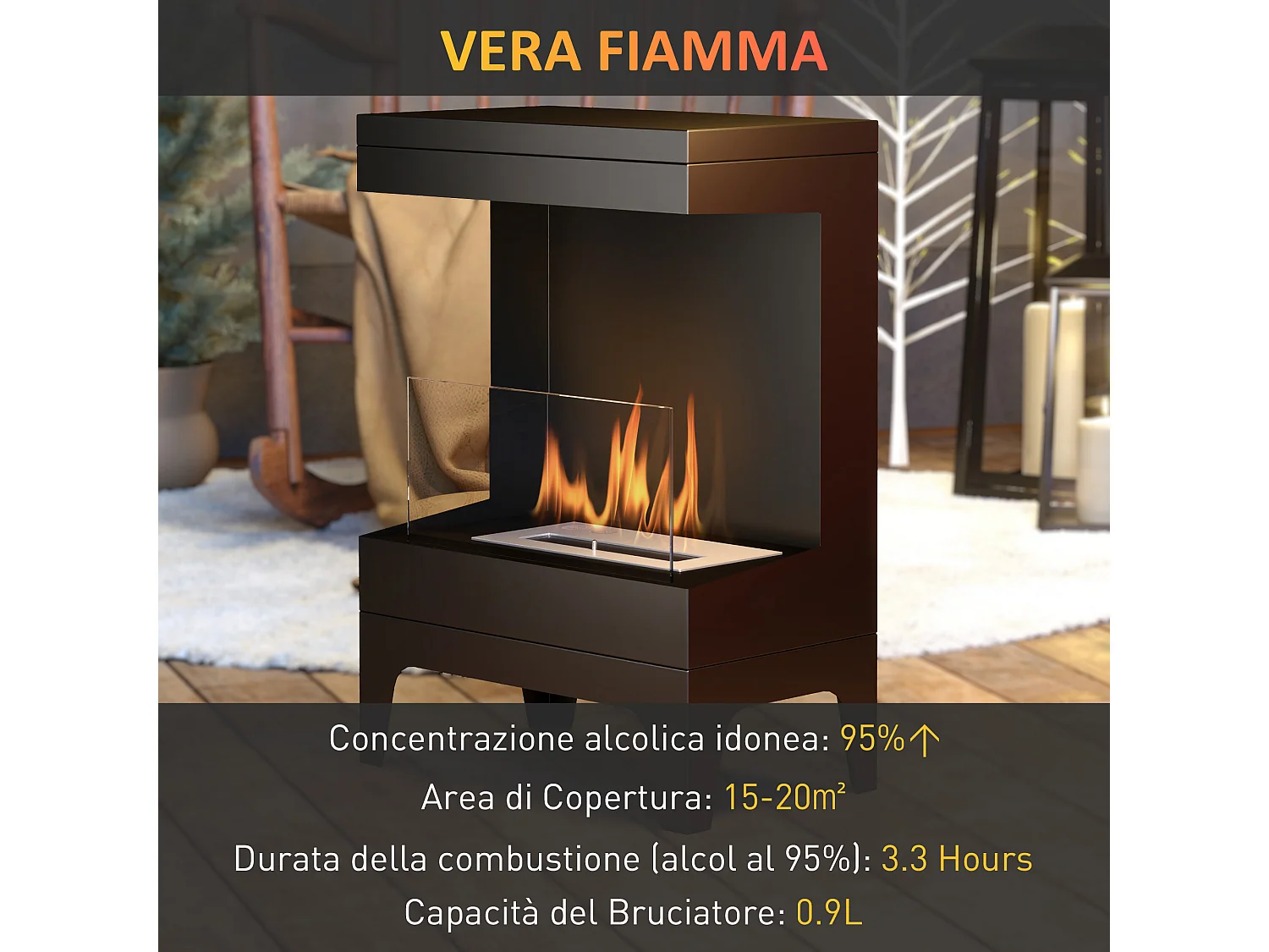 Camino a bioetanolo con bruciatore da 0.9L e durata 3.3 ore nero