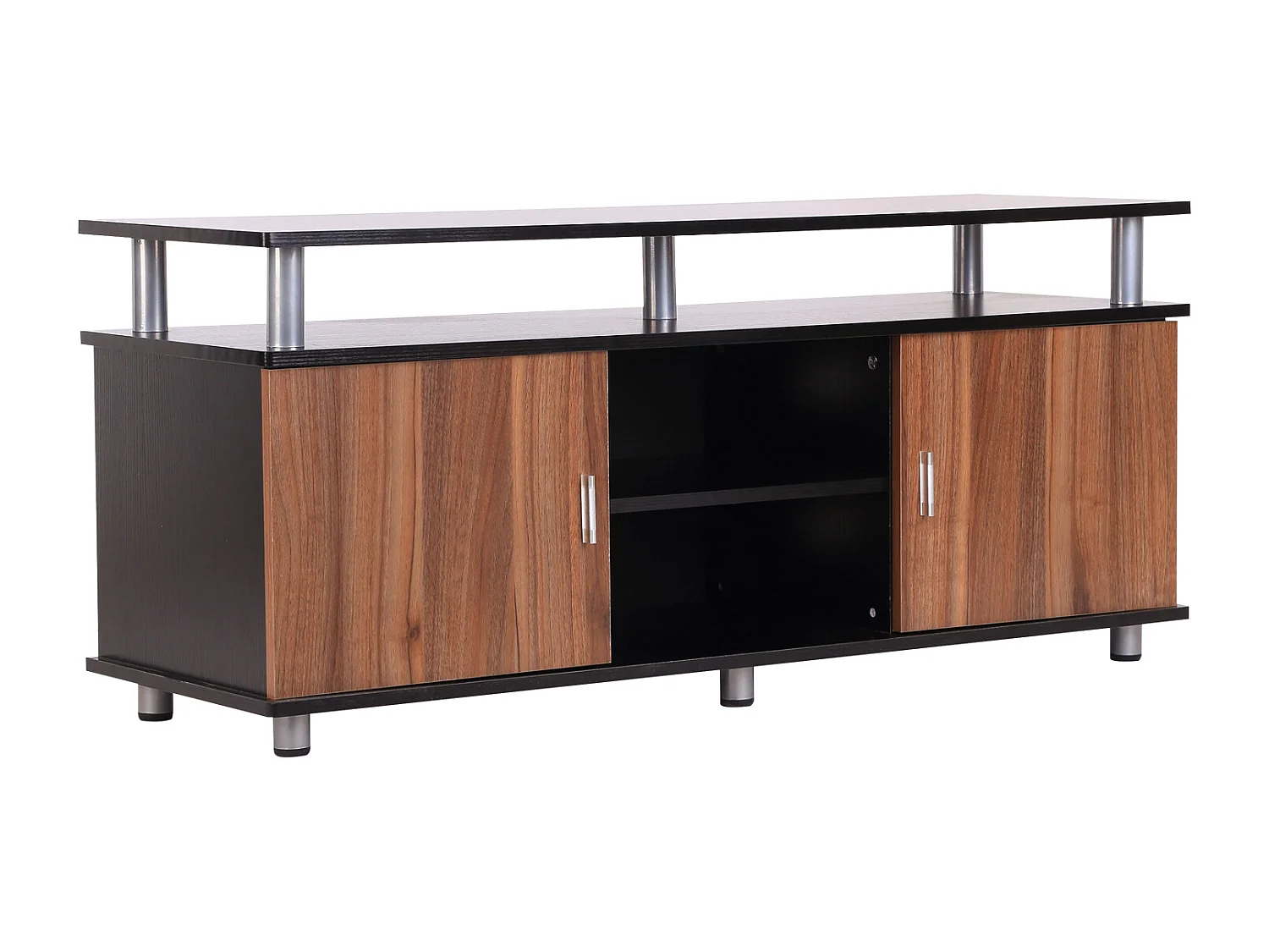 Mobile tv fino 55 pollice legno e alluminio con armadietti e ripiani