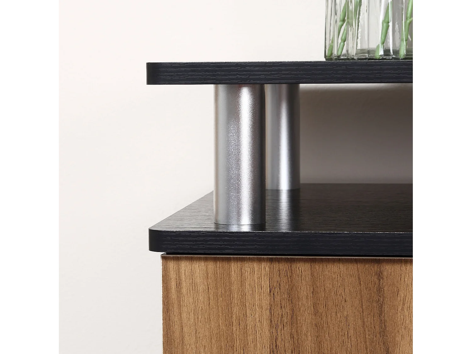 Mobile tv fino 55 pollice legno e alluminio con armadietti e ripiani