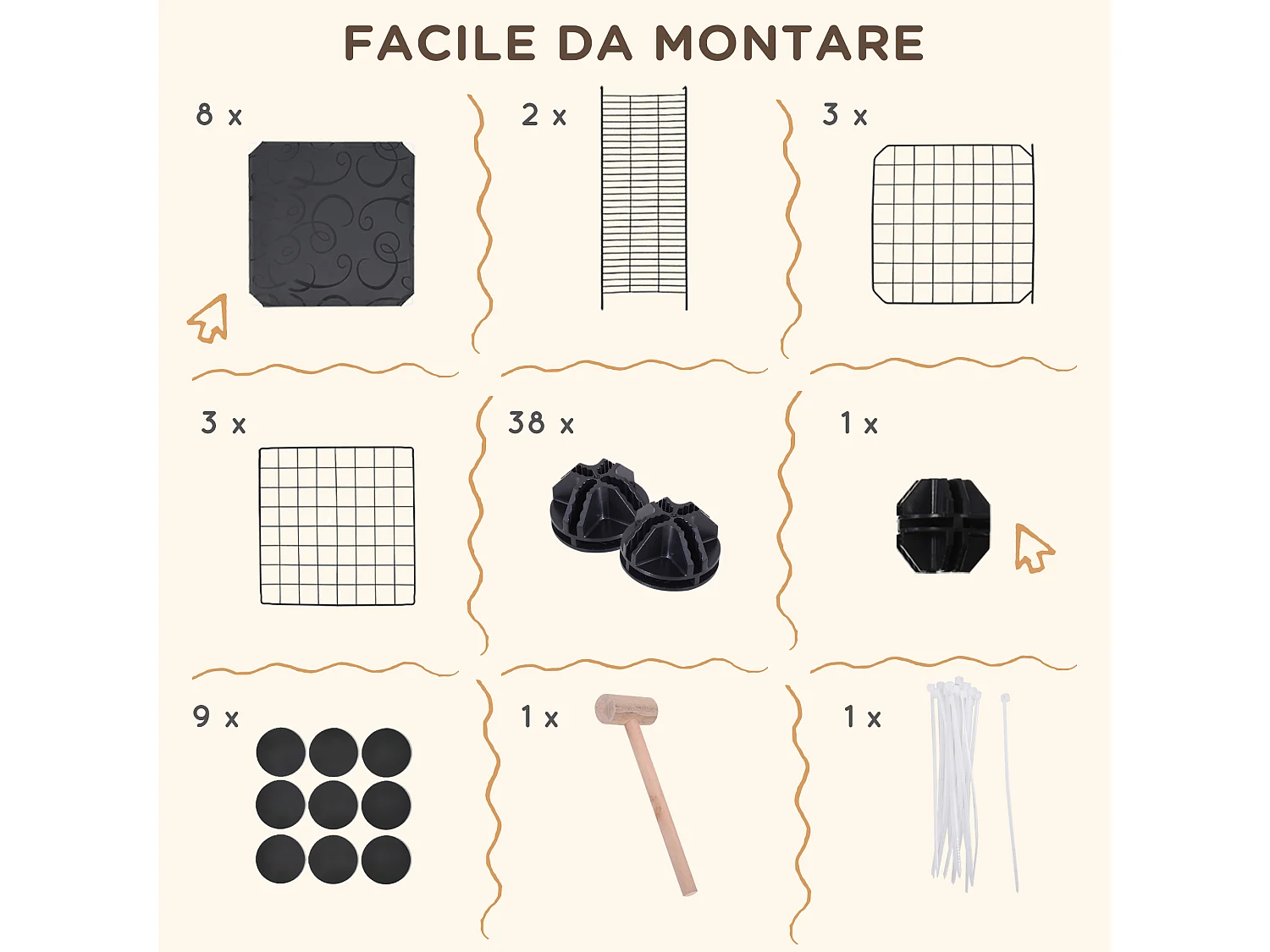 Gabbia per conigli modulare multilivello con 3 porte in acciaio nero