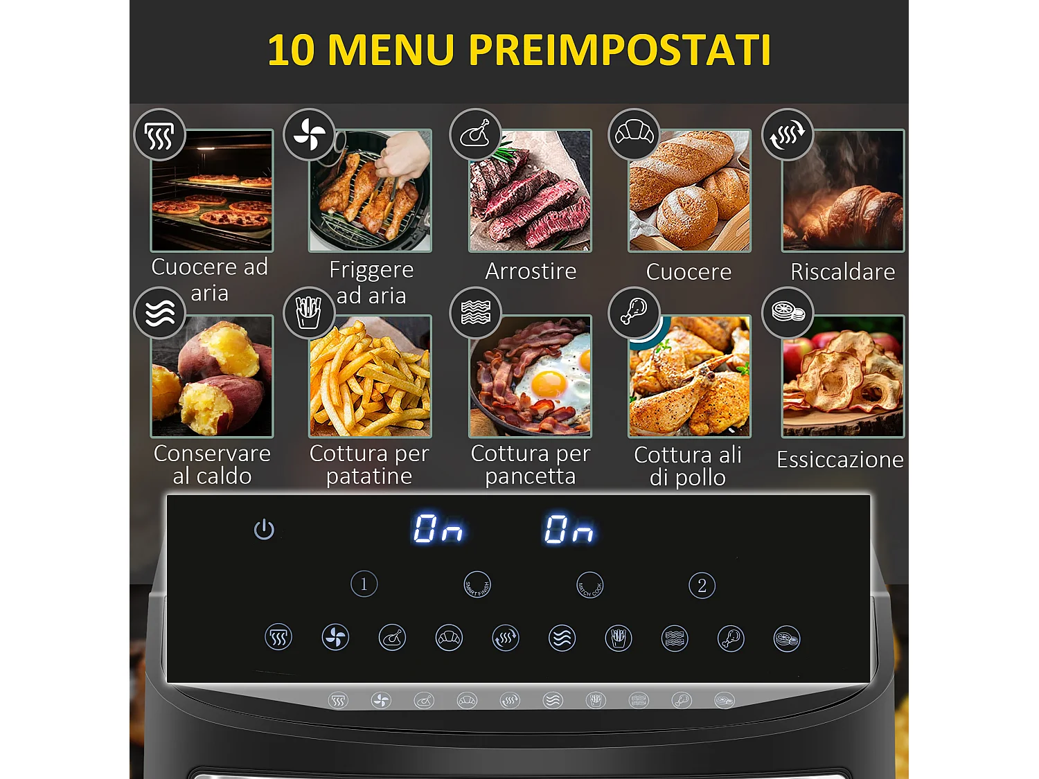 Friggitrice ad aria a 2 vaschette con timer e calore regolabile nero