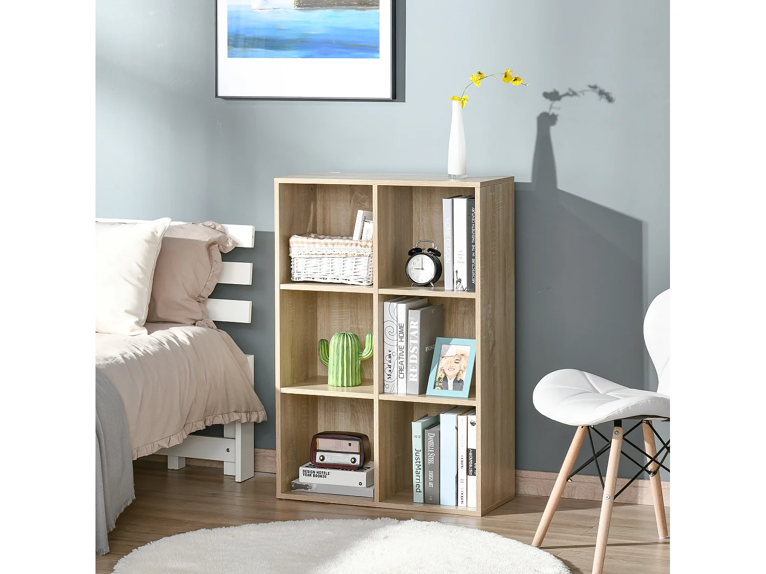 Mobile libreria a 6 cubi, libreria salvaspazio in legno