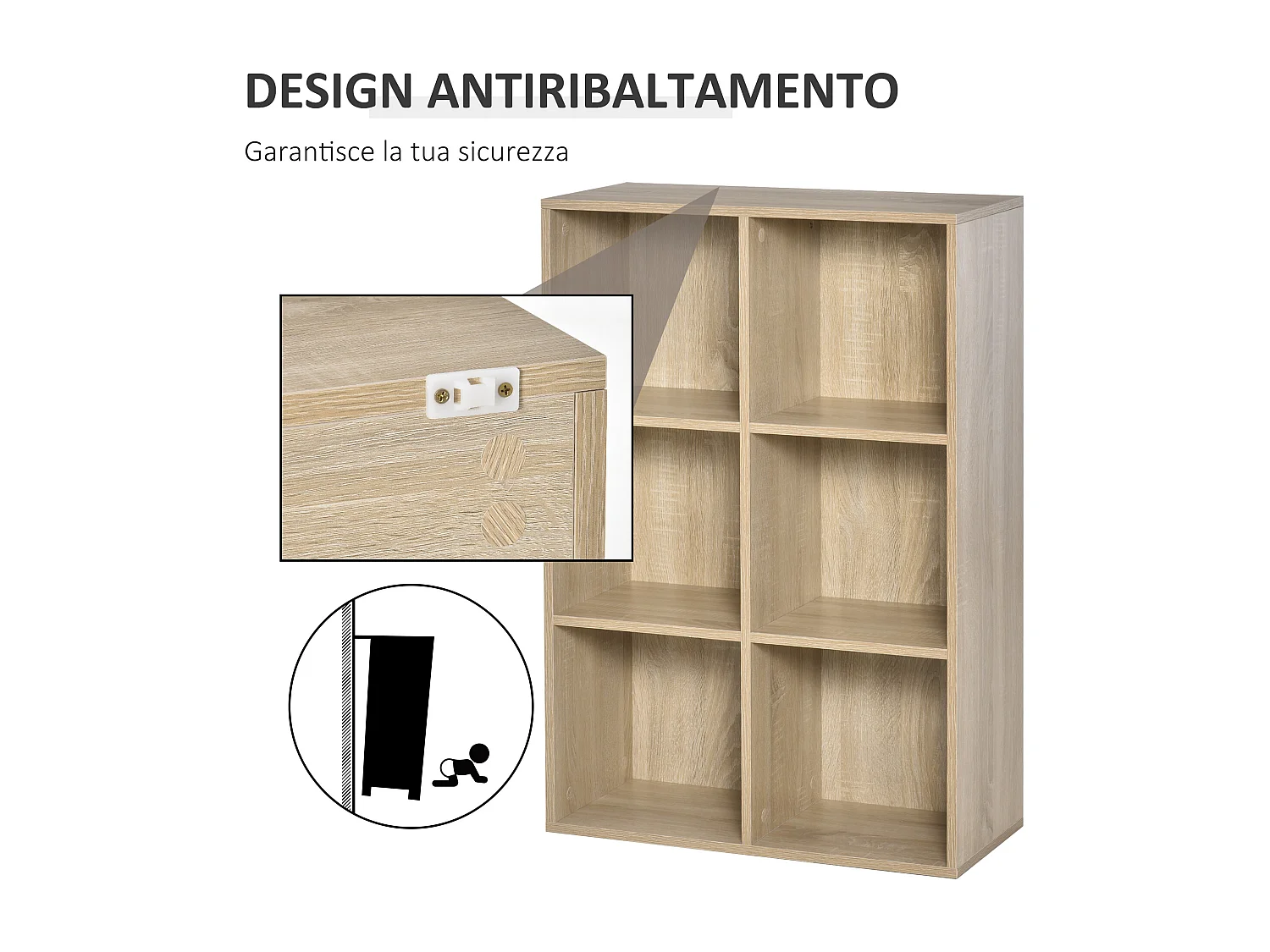 Mobile libreria a 6 cubi, libreria salvaspazio in legno