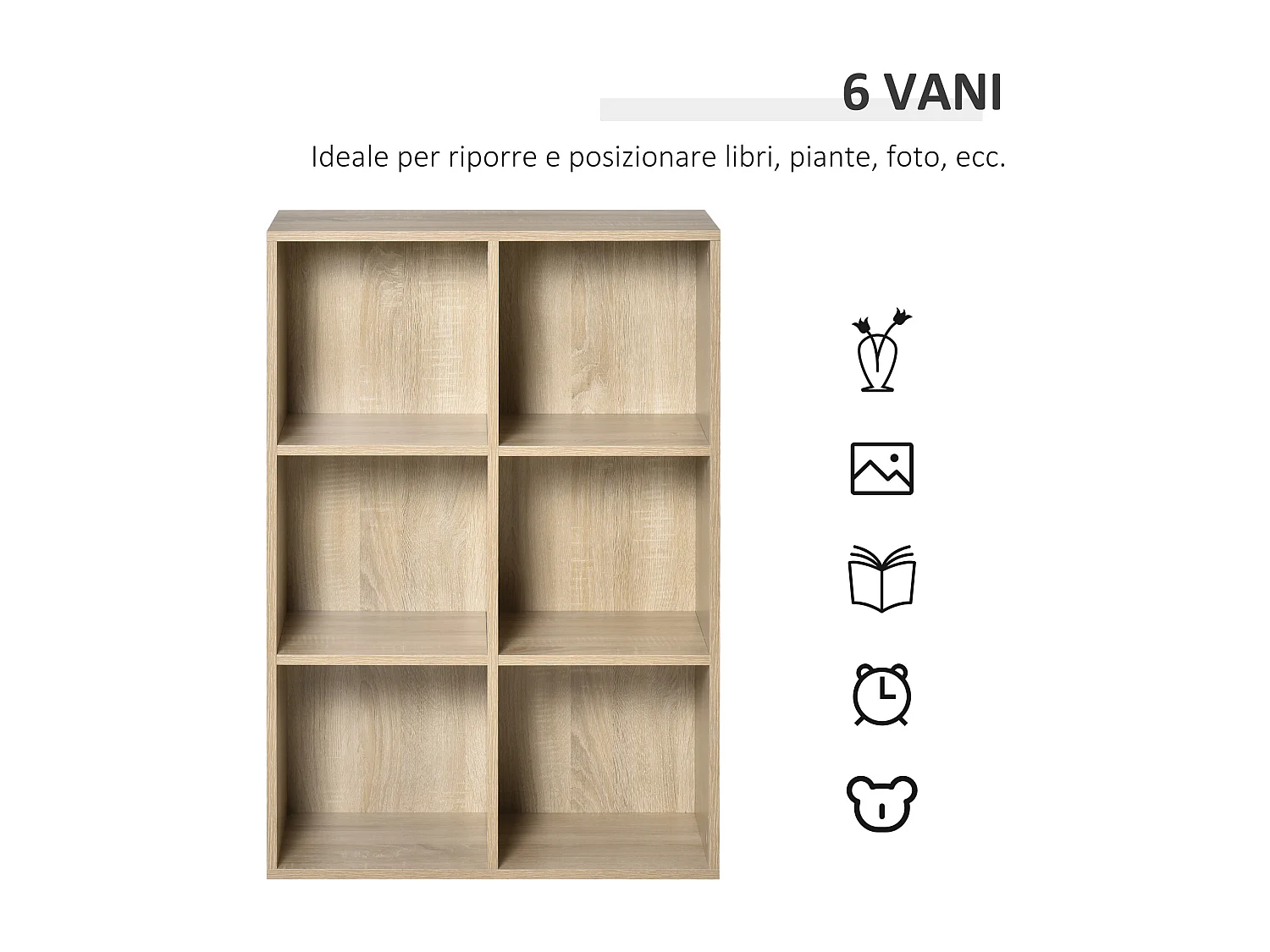 Mobile libreria a 6 cubi, libreria salvaspazio in legno