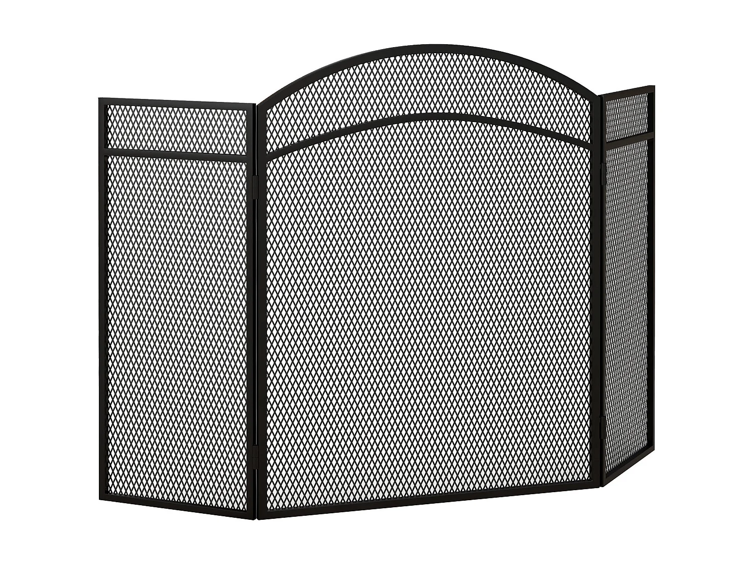 Parascintille per camino classico pieghevole 3 pannelli metallo nero