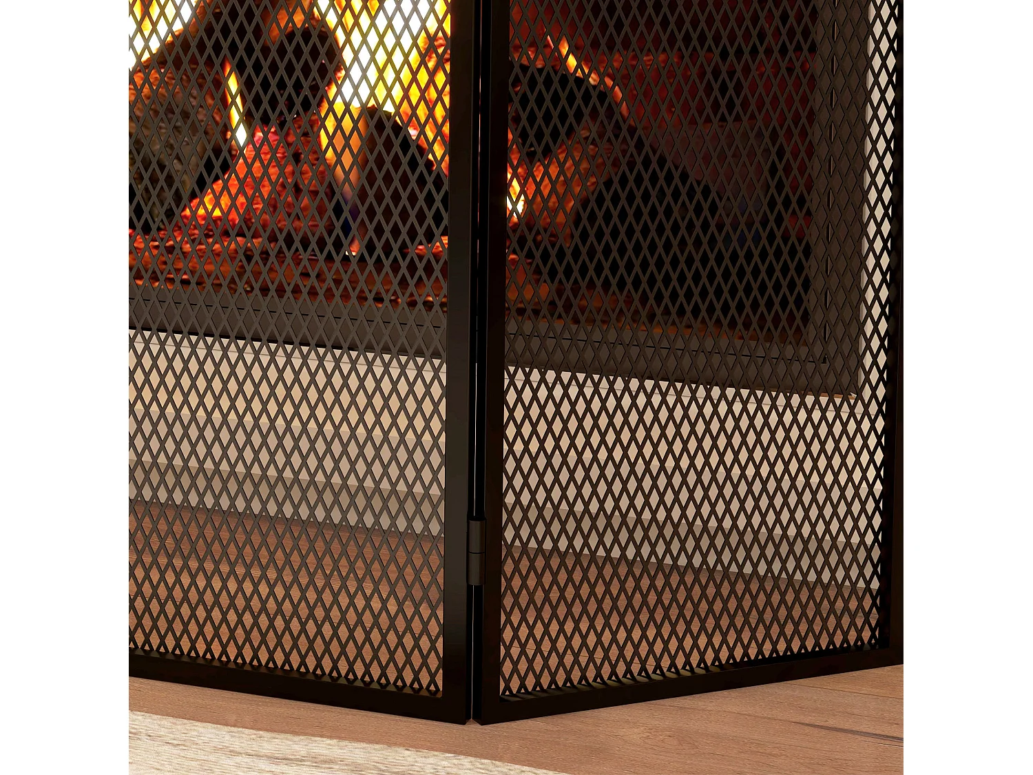 Parascintille per camino classico pieghevole 3 pannelli metallo nero