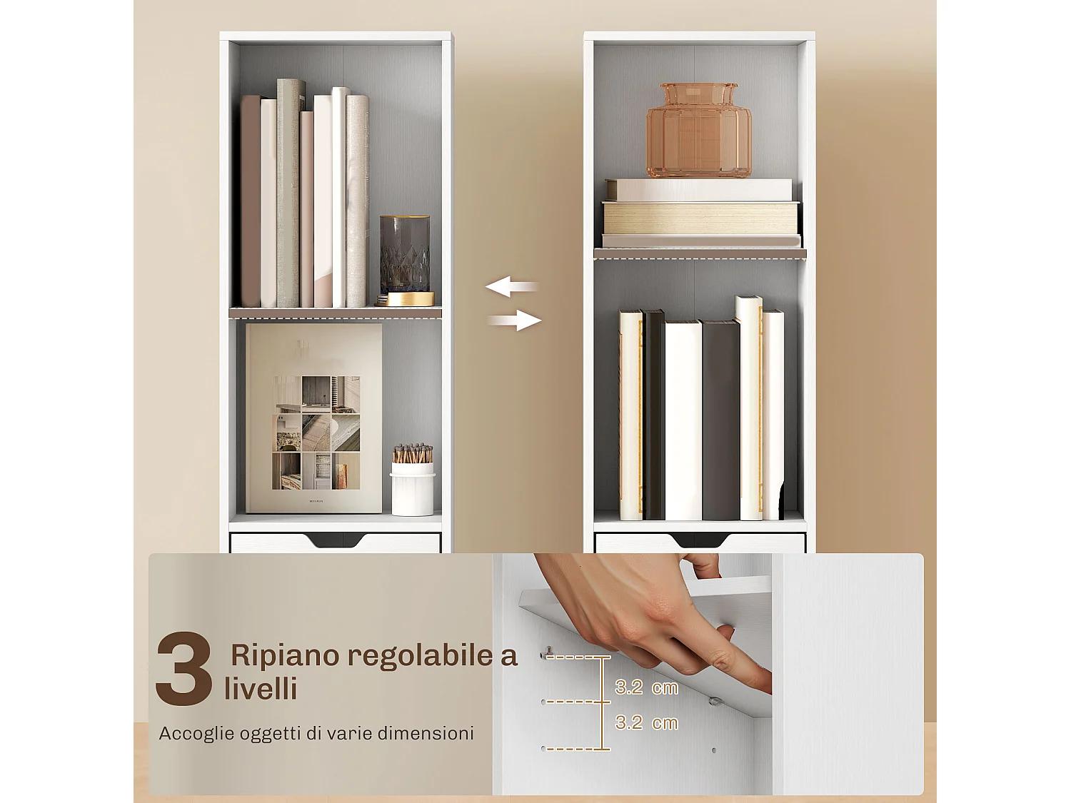 Libreria scaffale a 6 livelli, libreria verticale salvaspazio con armadietto