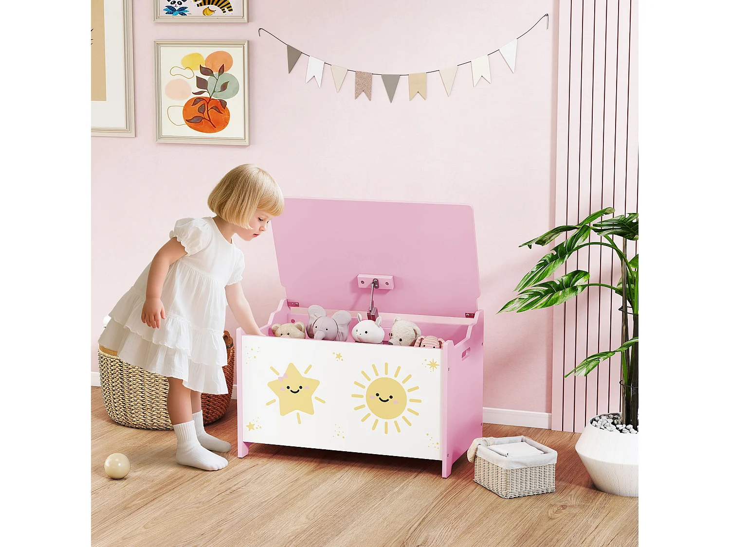 Baule portagiochi con coperchio per bambini cassa portaoggetti per giocattoli e vestiti