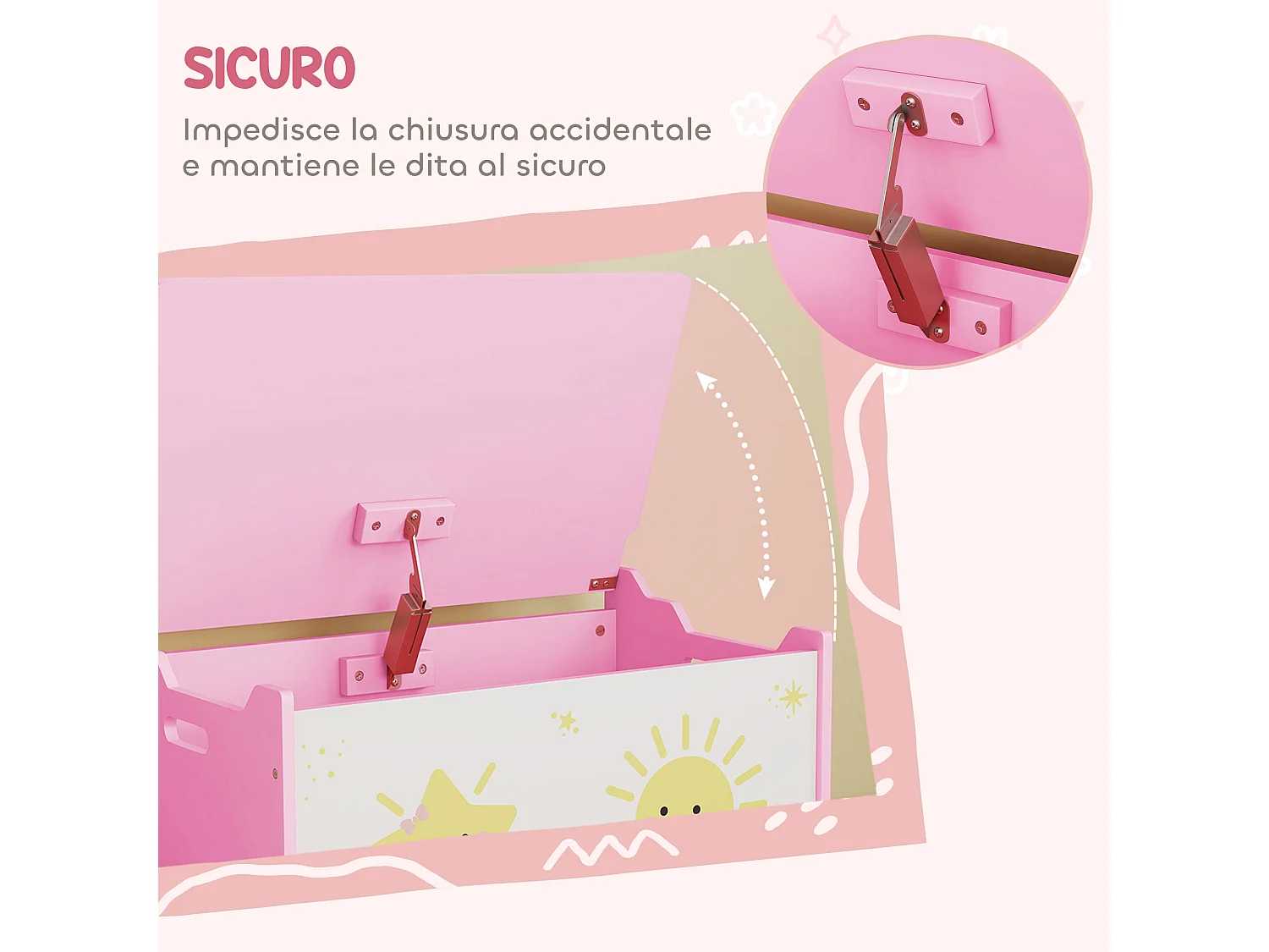 Baule portagiochi con coperchio per bambini cassa portaoggetti per giocattoli e vestiti