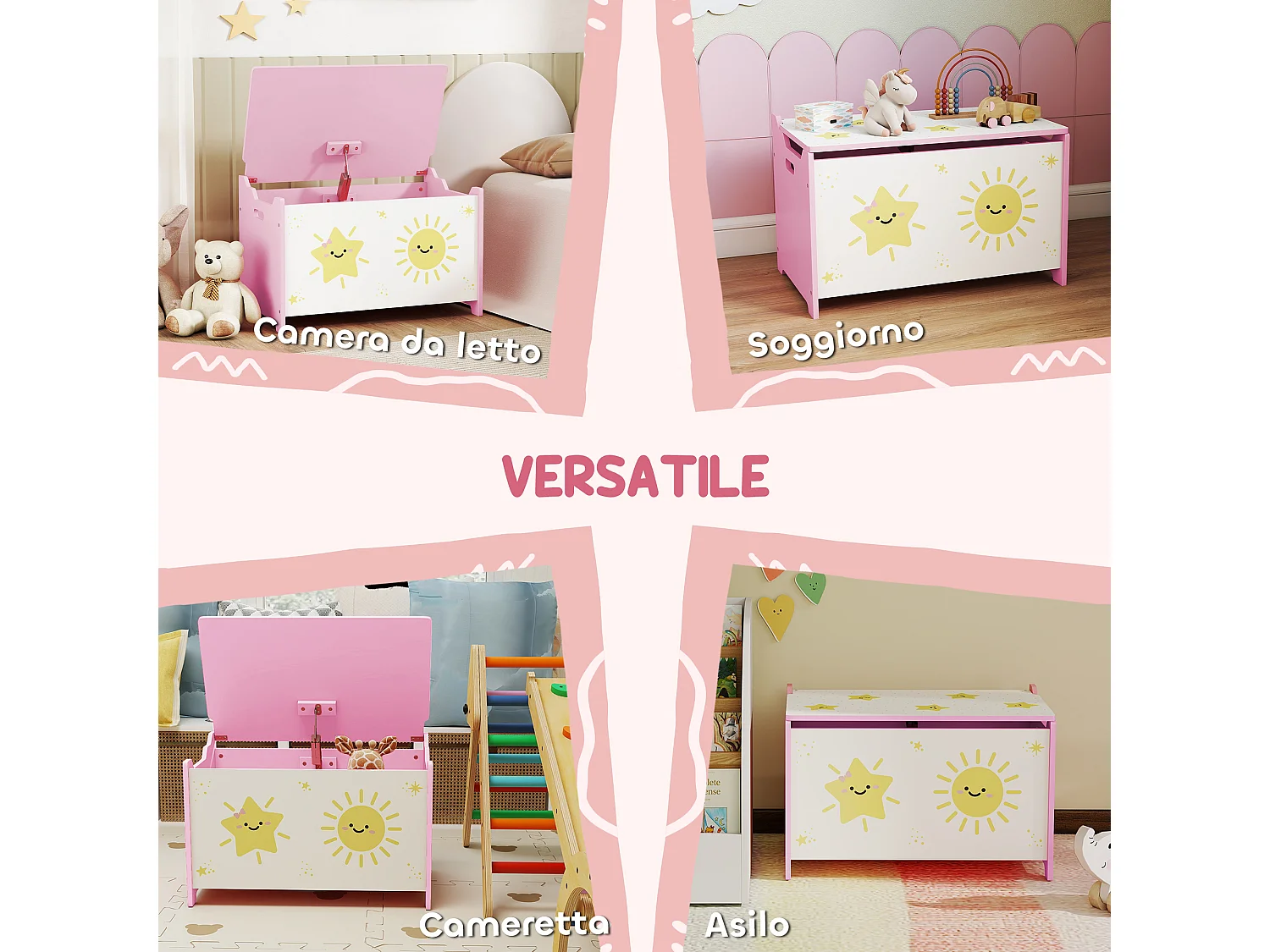 Baule portagiochi con coperchio per bambini cassa portaoggetti per giocattoli e vestiti