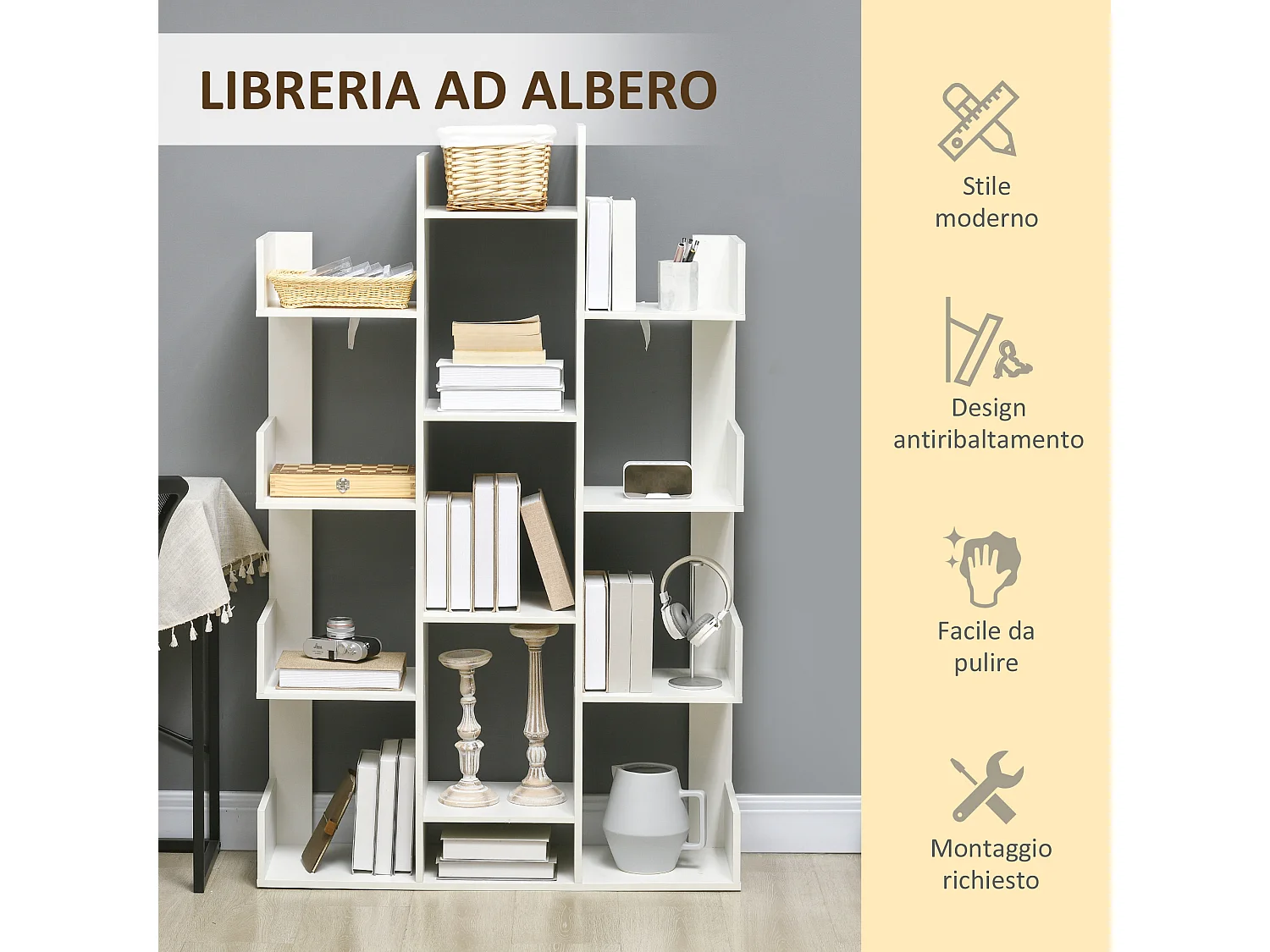 Libreria moderna ad albero 13 ripiani in legno casa e ufficio