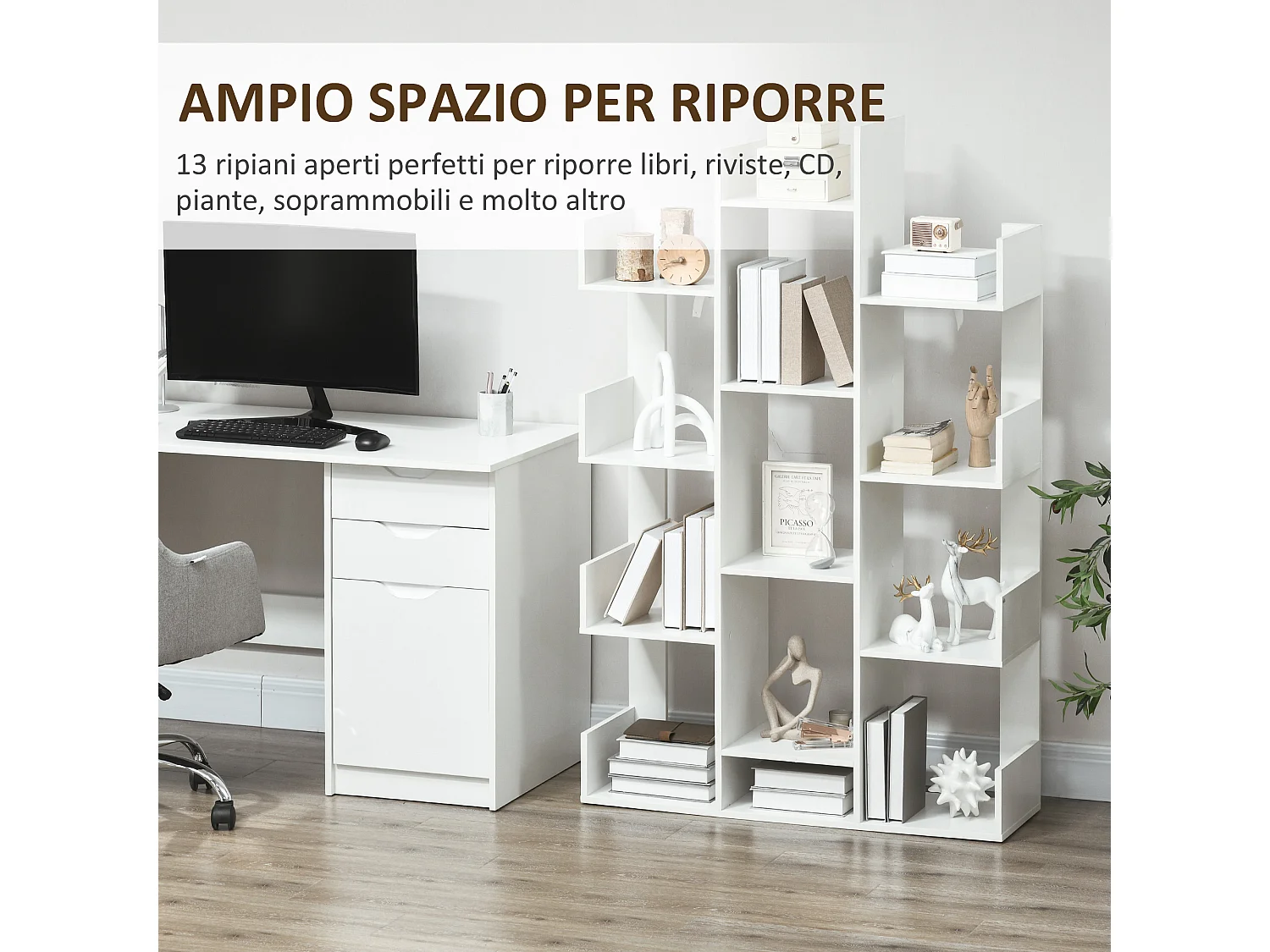 Libreria moderna ad albero 13 ripiani in legno casa e ufficio