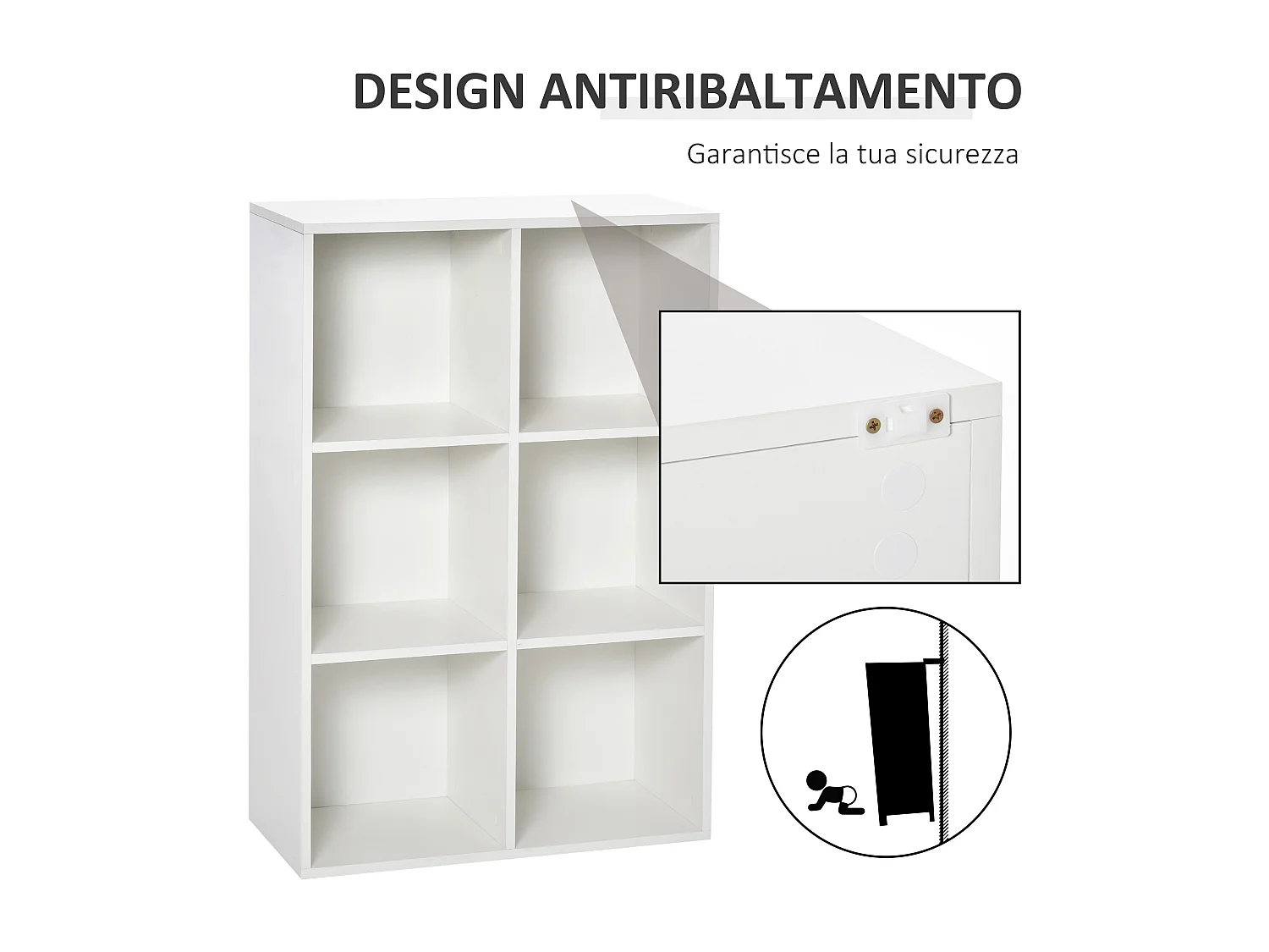 Mobile libreria a 6 cubi, libreria salvaspazio in legno scaffale divisorio per stanza,