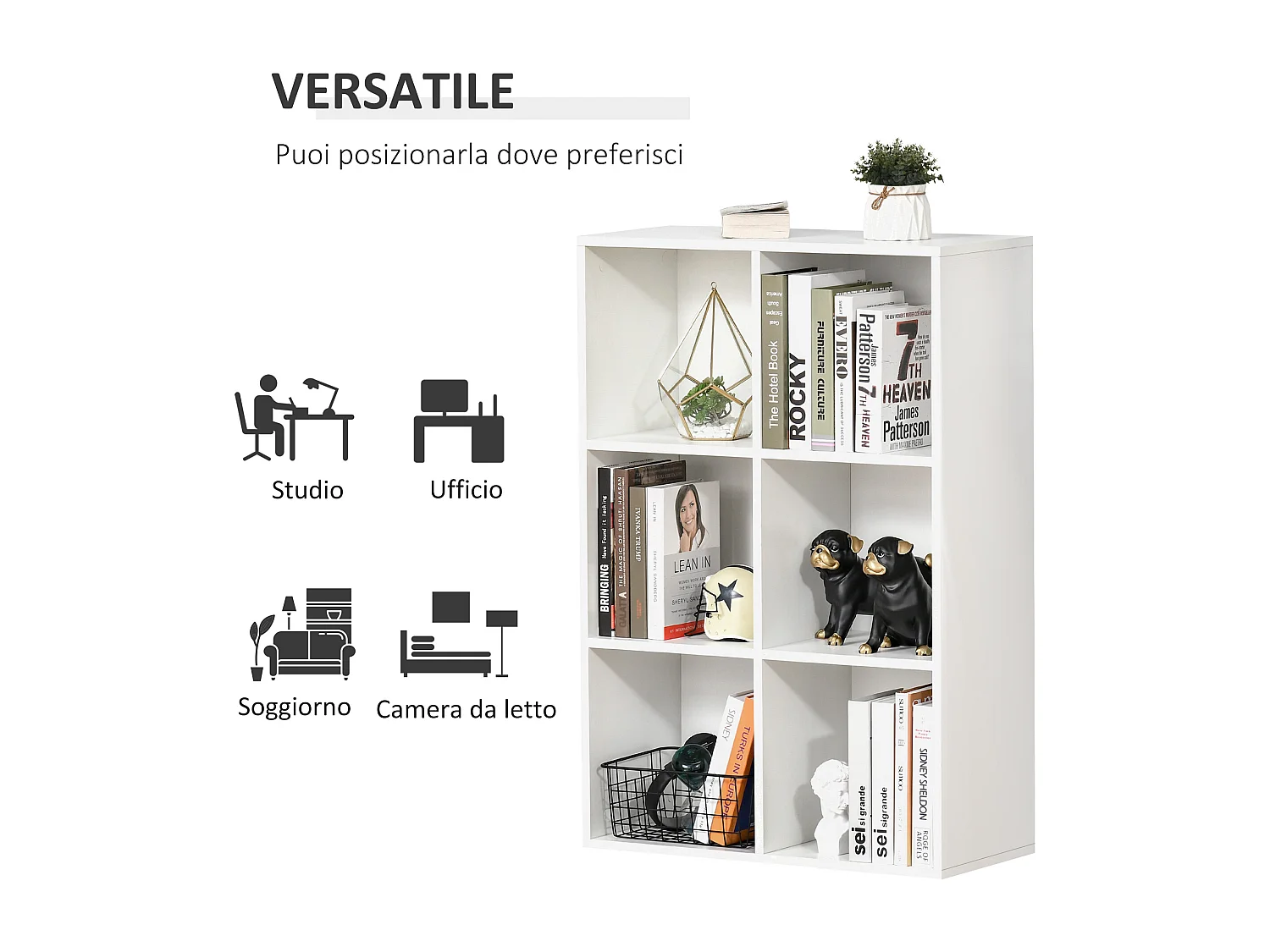 Mobile libreria a 6 cubi, libreria salvaspazio in legno scaffale divisorio per stanza,