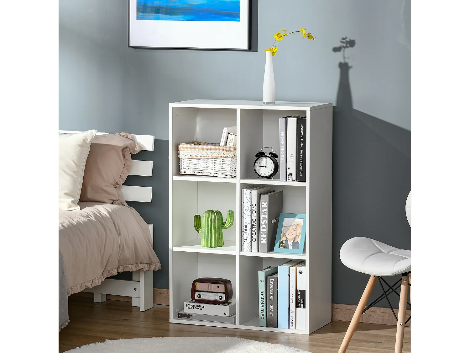 Mobile libreria a 6 cubi, libreria salvaspazio in legno scaffale divisorio per stanza,