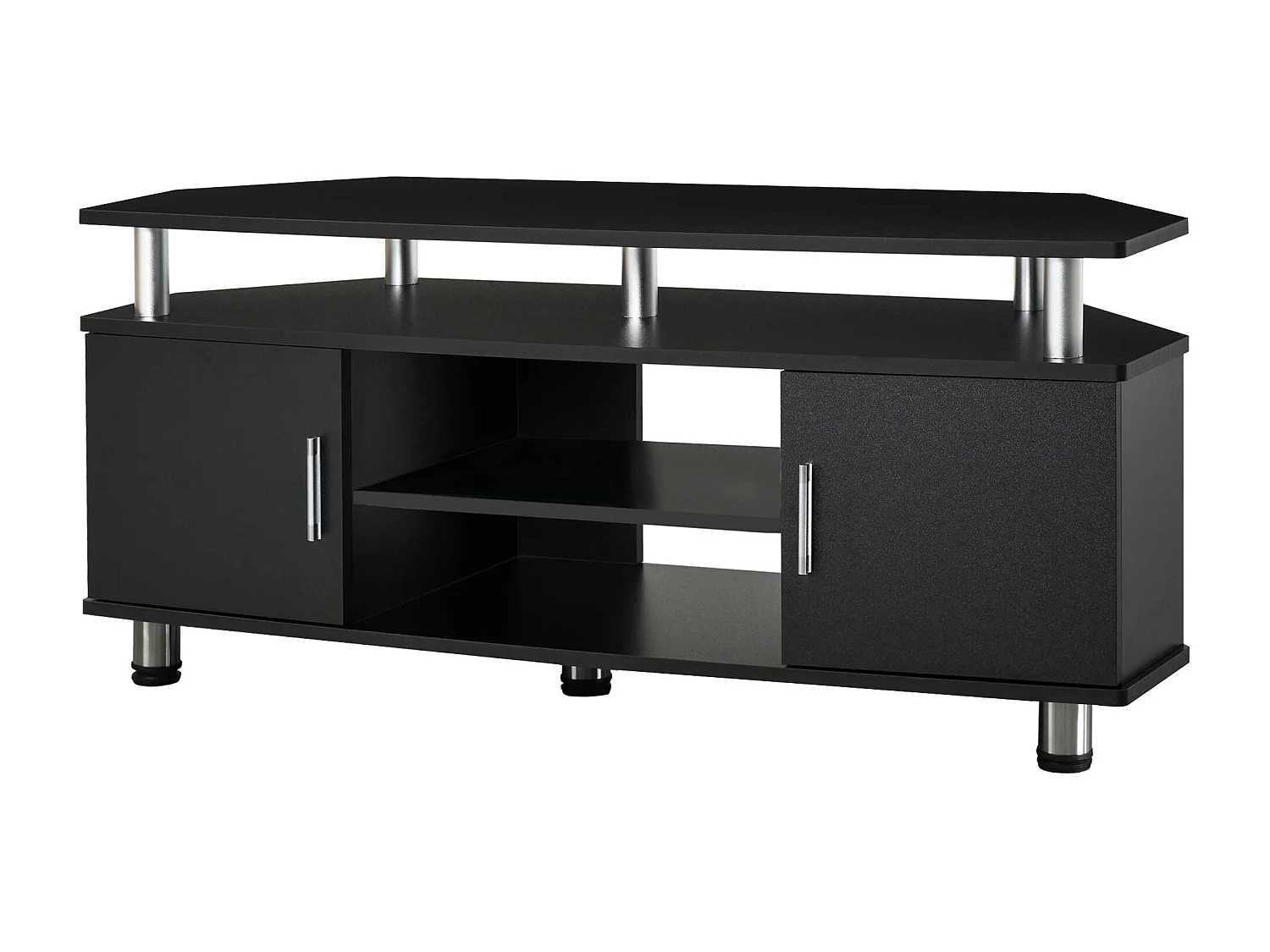 Mobile porta tv con 2 ripiani in mdf e acciaio inox nero