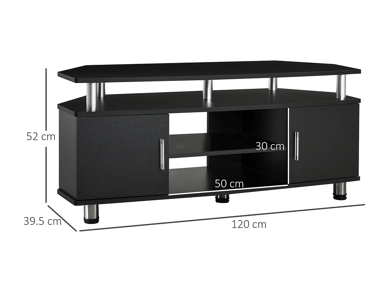 Mobile porta tv con 2 ripiani in mdf e acciaio inox nero