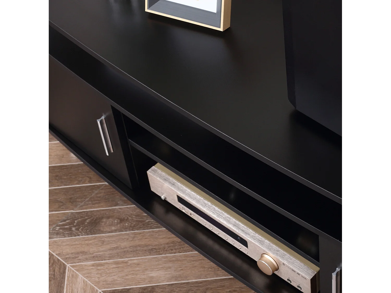 Mobile porta tv con 2 ripiani in mdf e acciaio inox nero