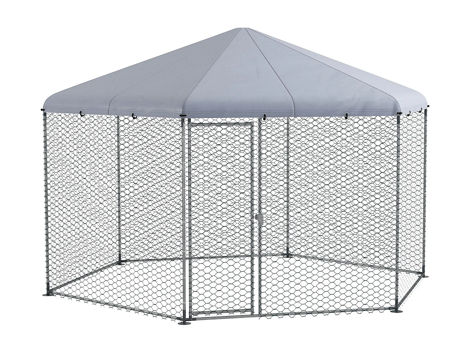 Recinto per galline con tetto e porta in acciaio 4x3.5x2.6m argento