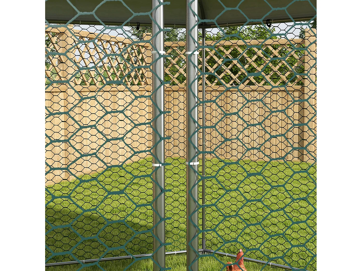 Recinto per galline con tetto e porta in acciaio 4x3.5x2.6m argento