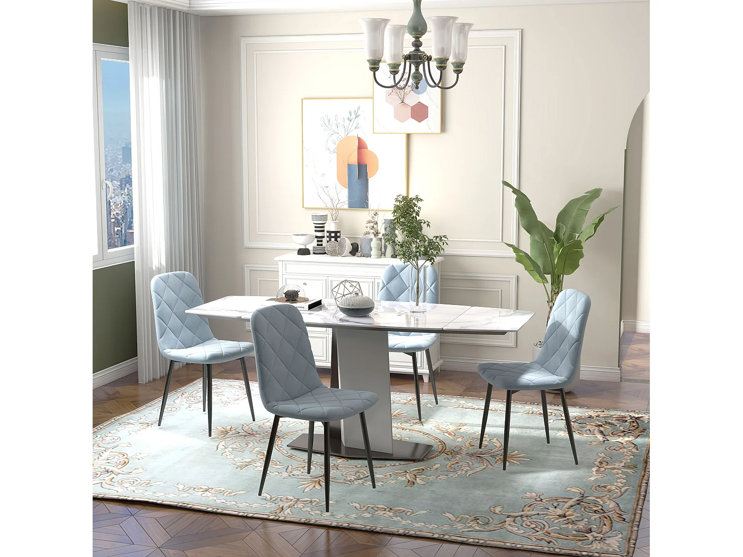 Set 4 sedie per cucina con seduta e schienale imbottiti,