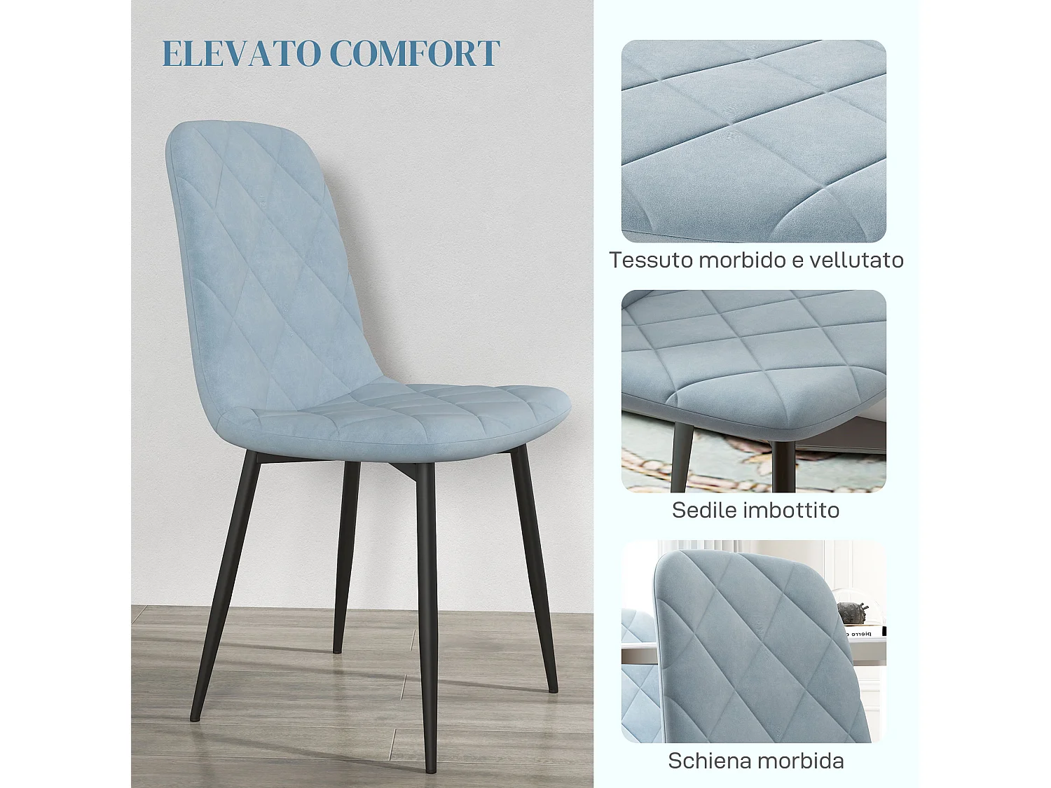 Set 4 sedie per cucina con seduta e schienale imbottiti,