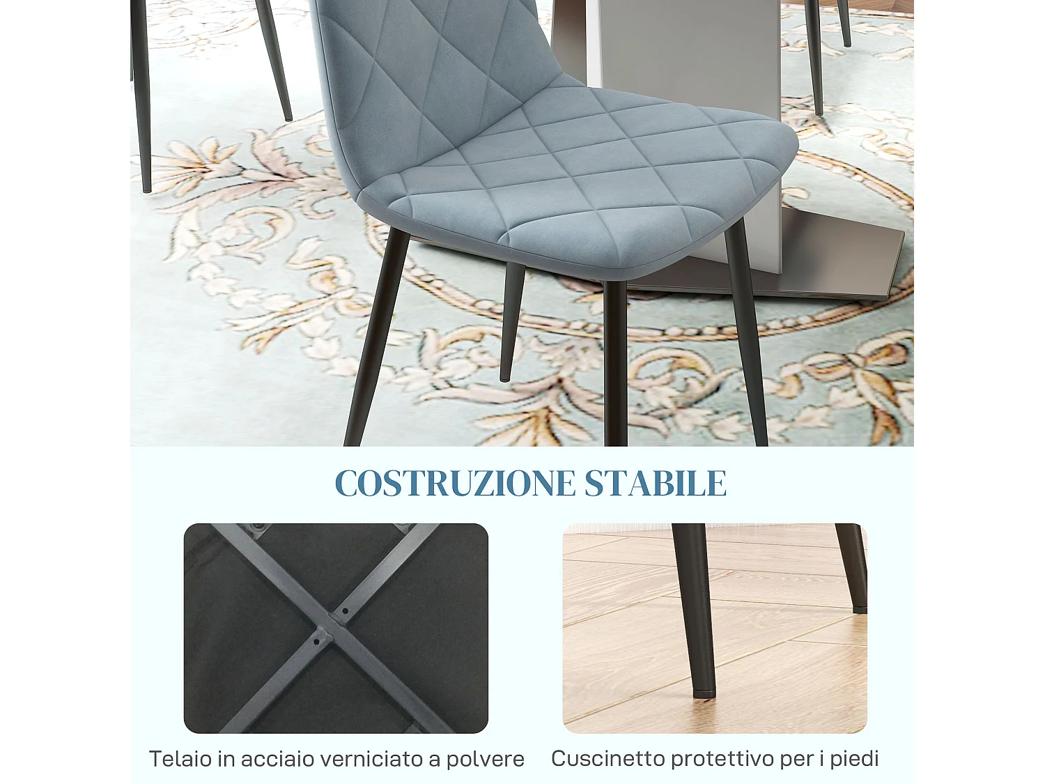 Set 4 sedie per cucina con seduta e schienale imbottiti,