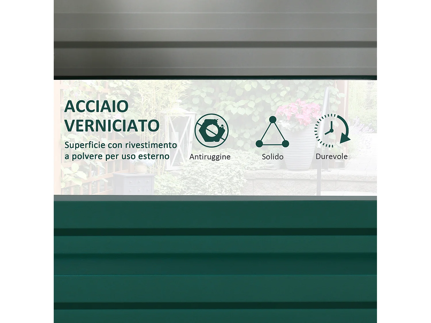 Letto per orto rialzato a fondo aperto in acciaio verde