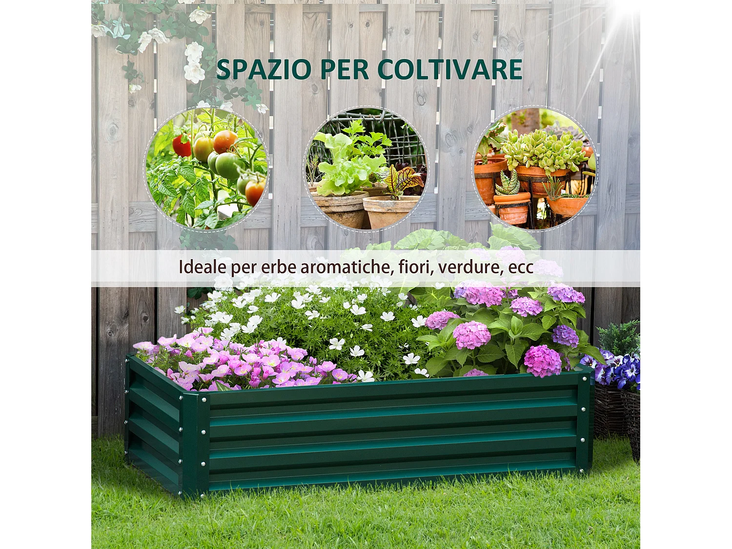 Letto per orto rialzato a fondo aperto in acciaio verde