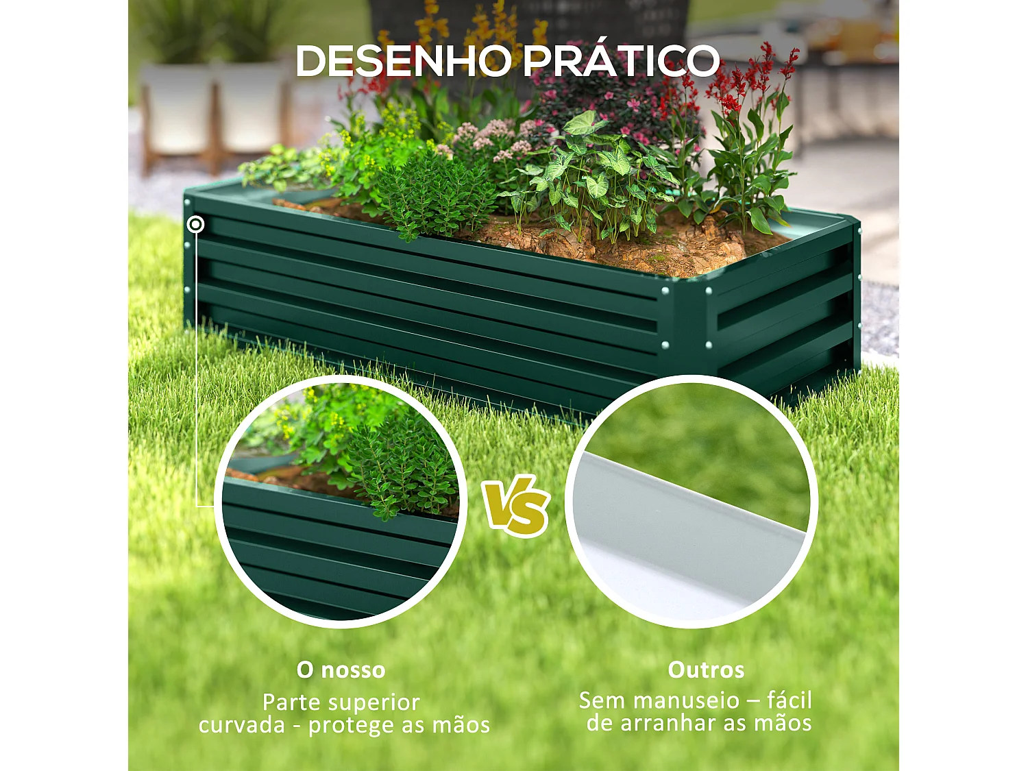 Letto per orto rialzato a fondo aperto in acciaio verde