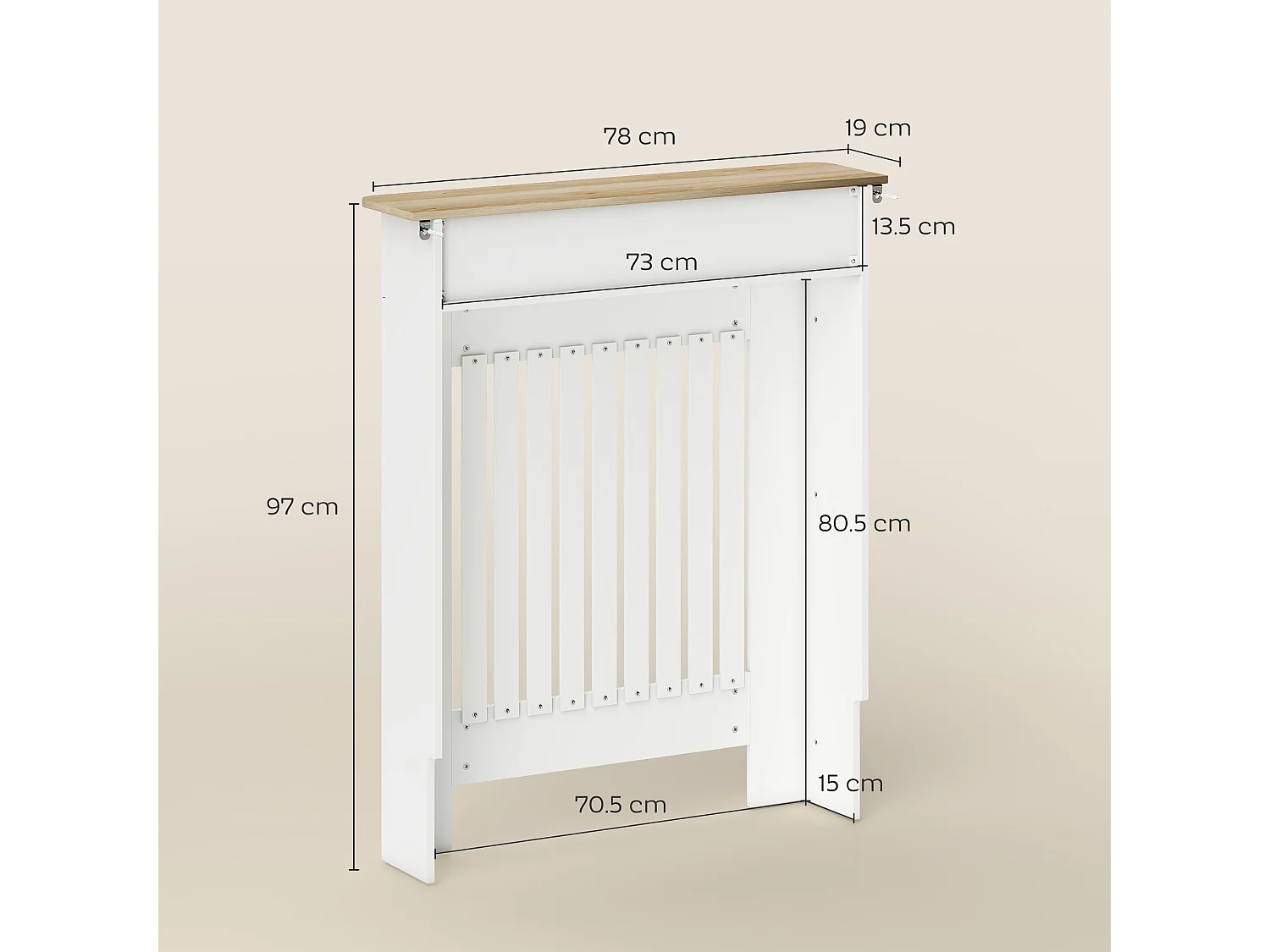 Copritermosifone a doghe con cassetto in legno 78x19x97 cm bianco