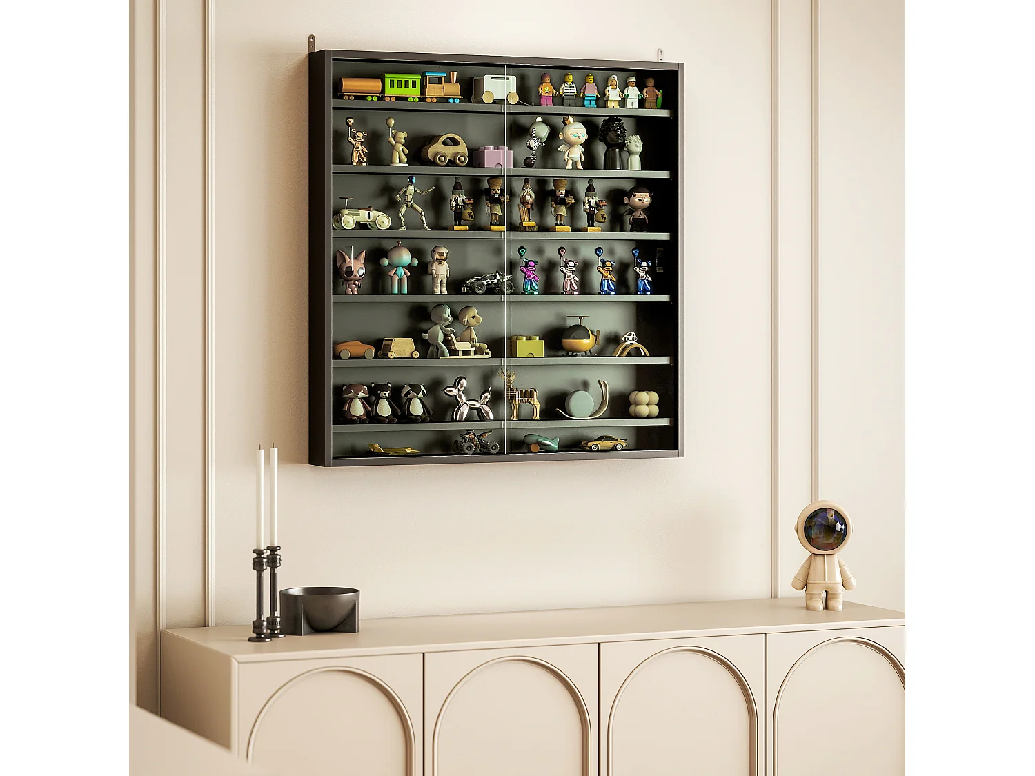 Vetrina espositiva da parete a 6 ripiani regolabili, vetrinetta per collezionismo