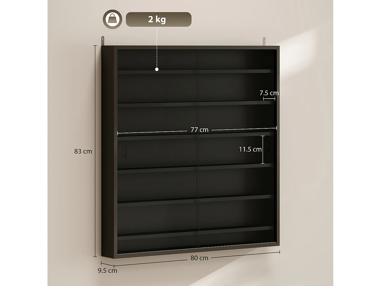 Vetrina espositiva da parete a 6 ripiani regolabili, vetrinetta per collezionismo