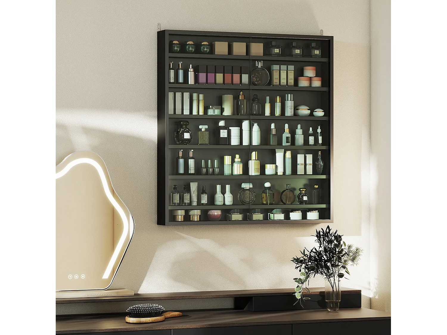 Vetrina espositiva da parete a 6 ripiani regolabili, vetrinetta per collezionismo