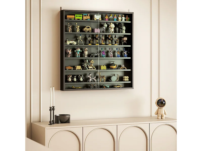 Vetrina espositiva da parete a 6 ripiani regolabili, vetrinetta per collezionismo