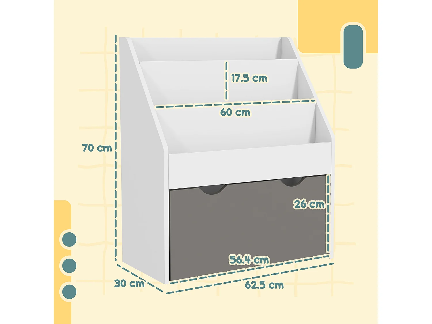 Libreria per bambini 3-8 anni a 3 ripiani con cassetto inferiore, scaffale portagiochi in legno mdf