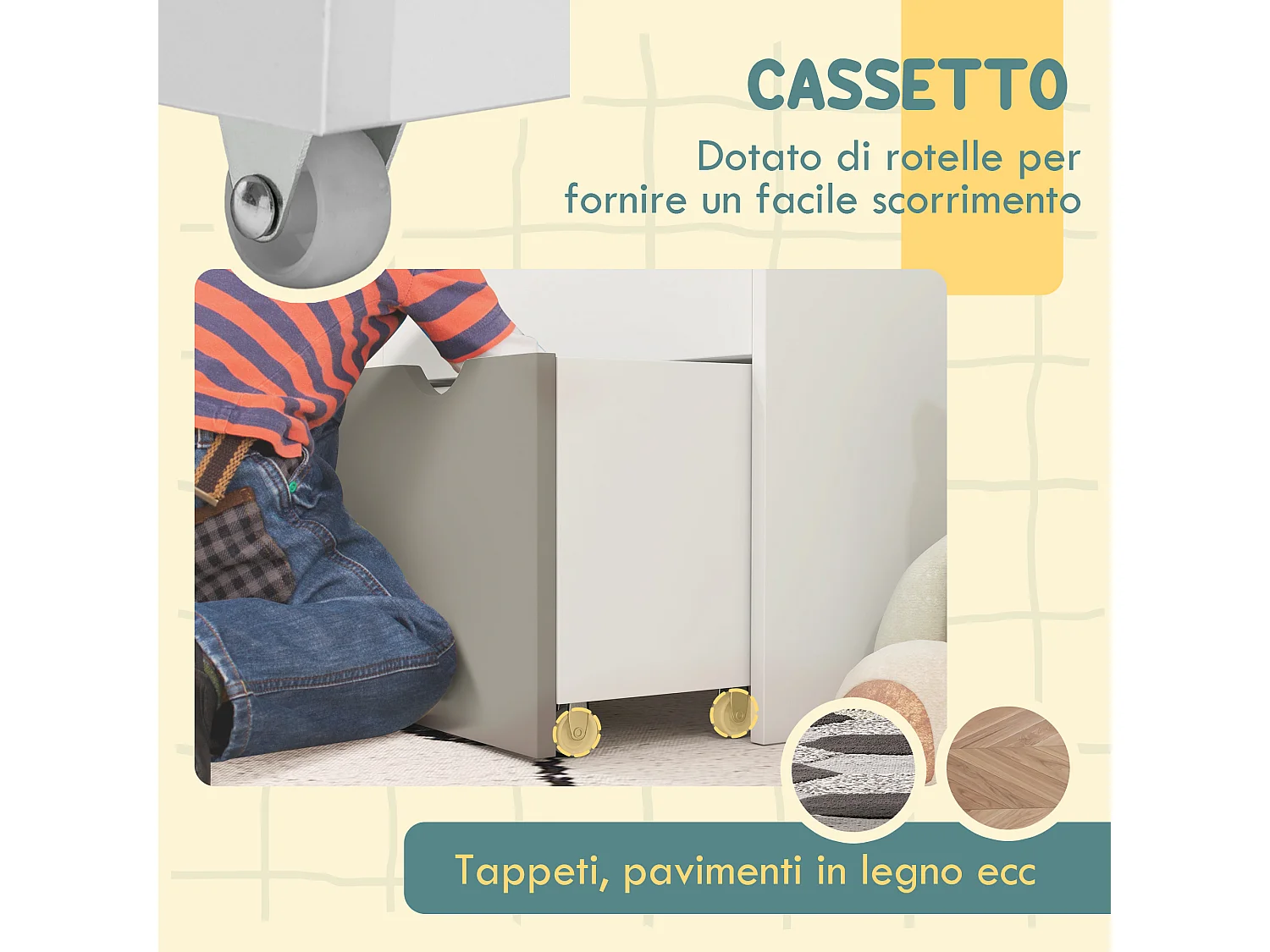 Libreria per bambini 3-8 anni a 3 ripiani con cassetto inferiore, scaffale portagiochi in legno mdf