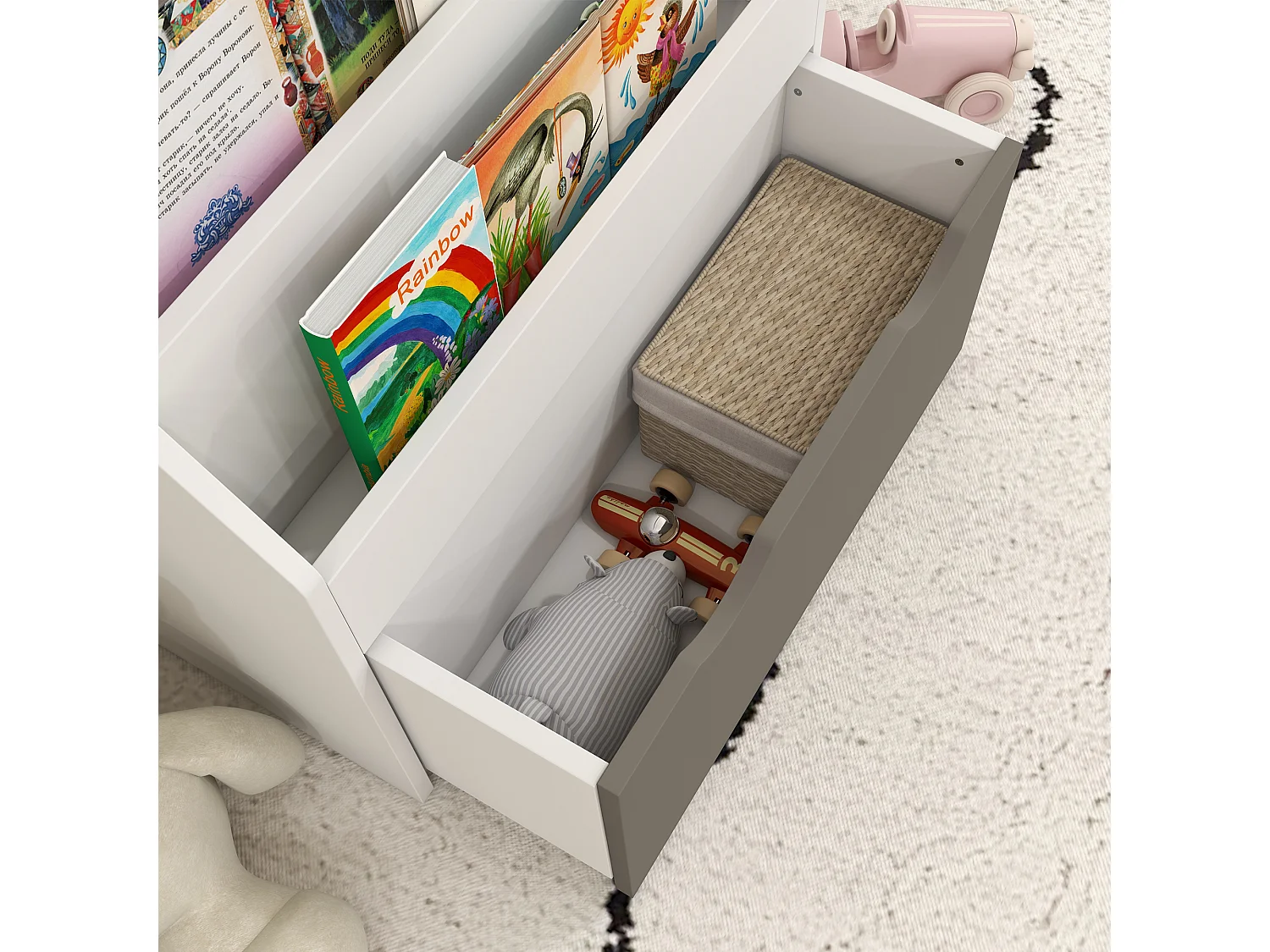 Libreria per bambini 3-8 anni a 3 ripiani con cassetto inferiore, scaffale portagiochi in legno mdf