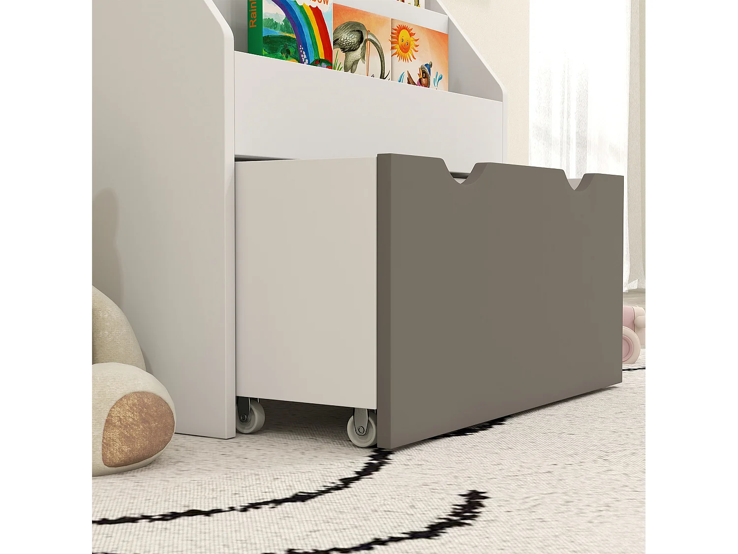 Libreria per bambini 3-8 anni a 3 ripiani con cassetto inferiore, scaffale portagiochi in legno mdf