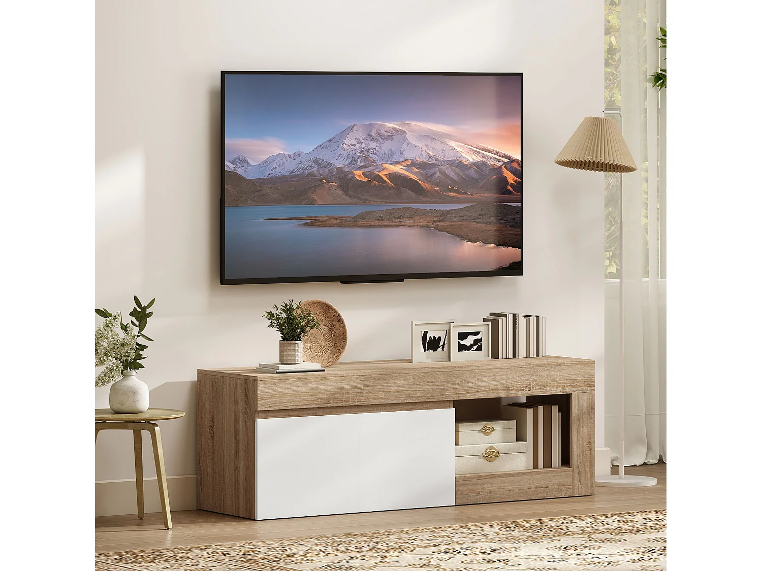 Mobile tv mobile porta tv fino a 60" con armadietto 2 ante soft close e ripiano aperto