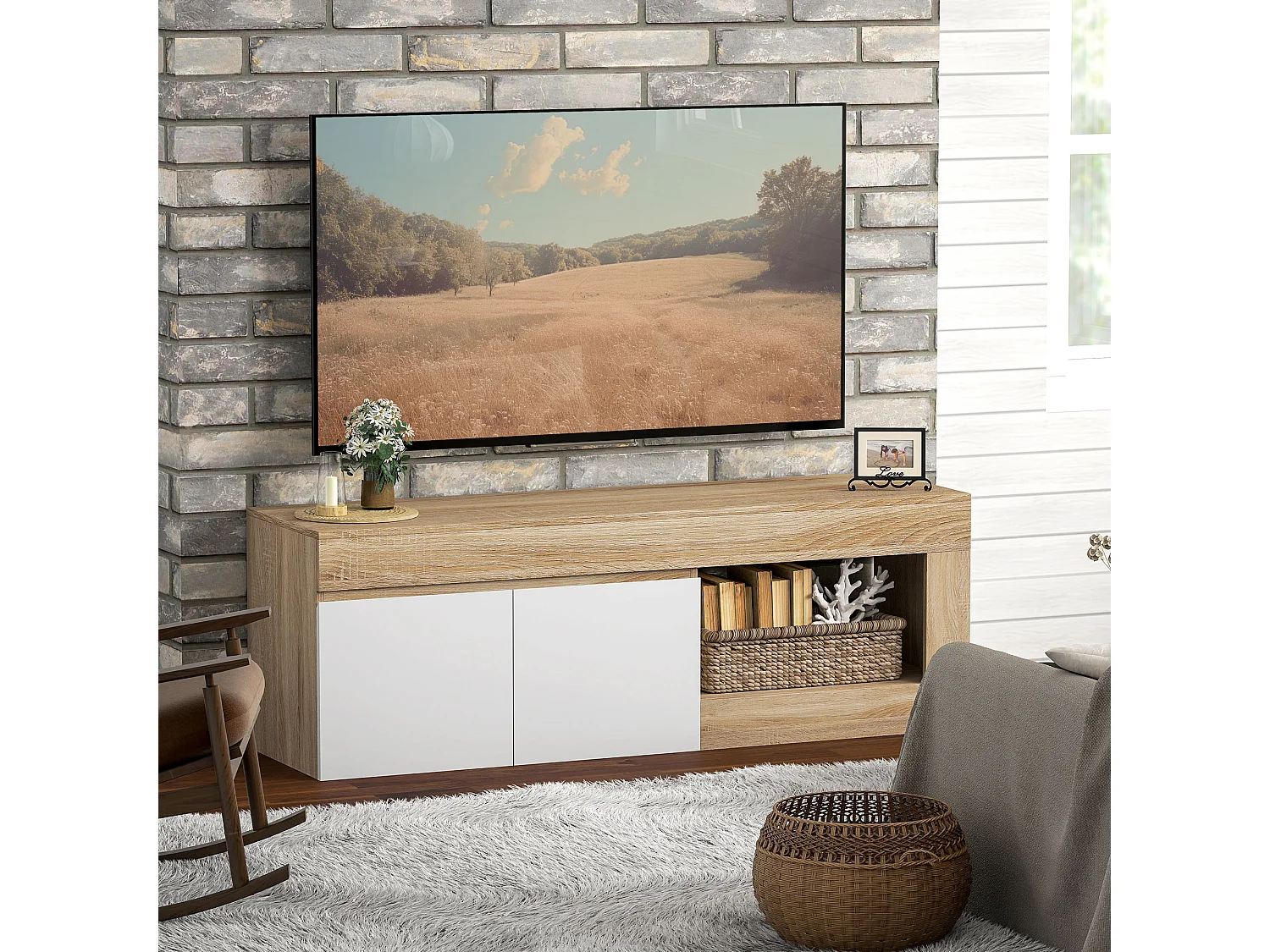 Mobile tv mobile porta tv fino a 60" con armadietto 2 ante soft close e ripiano aperto