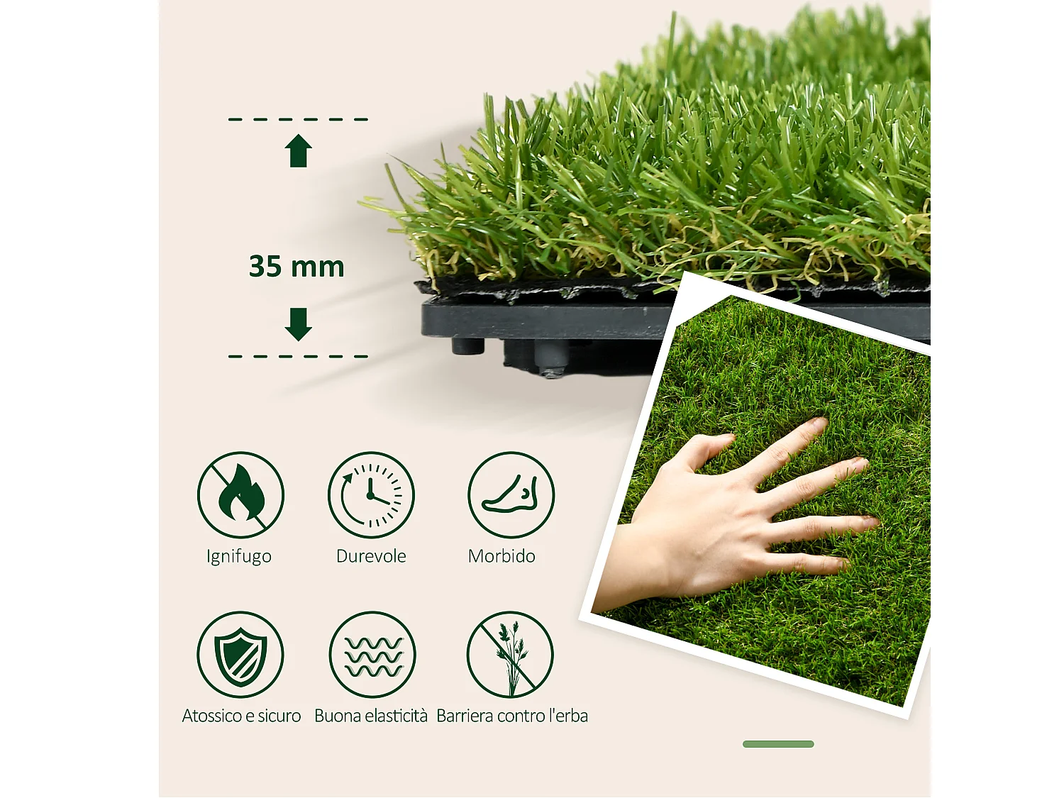 Set 10 piastrelle da giardino con prato sintetico