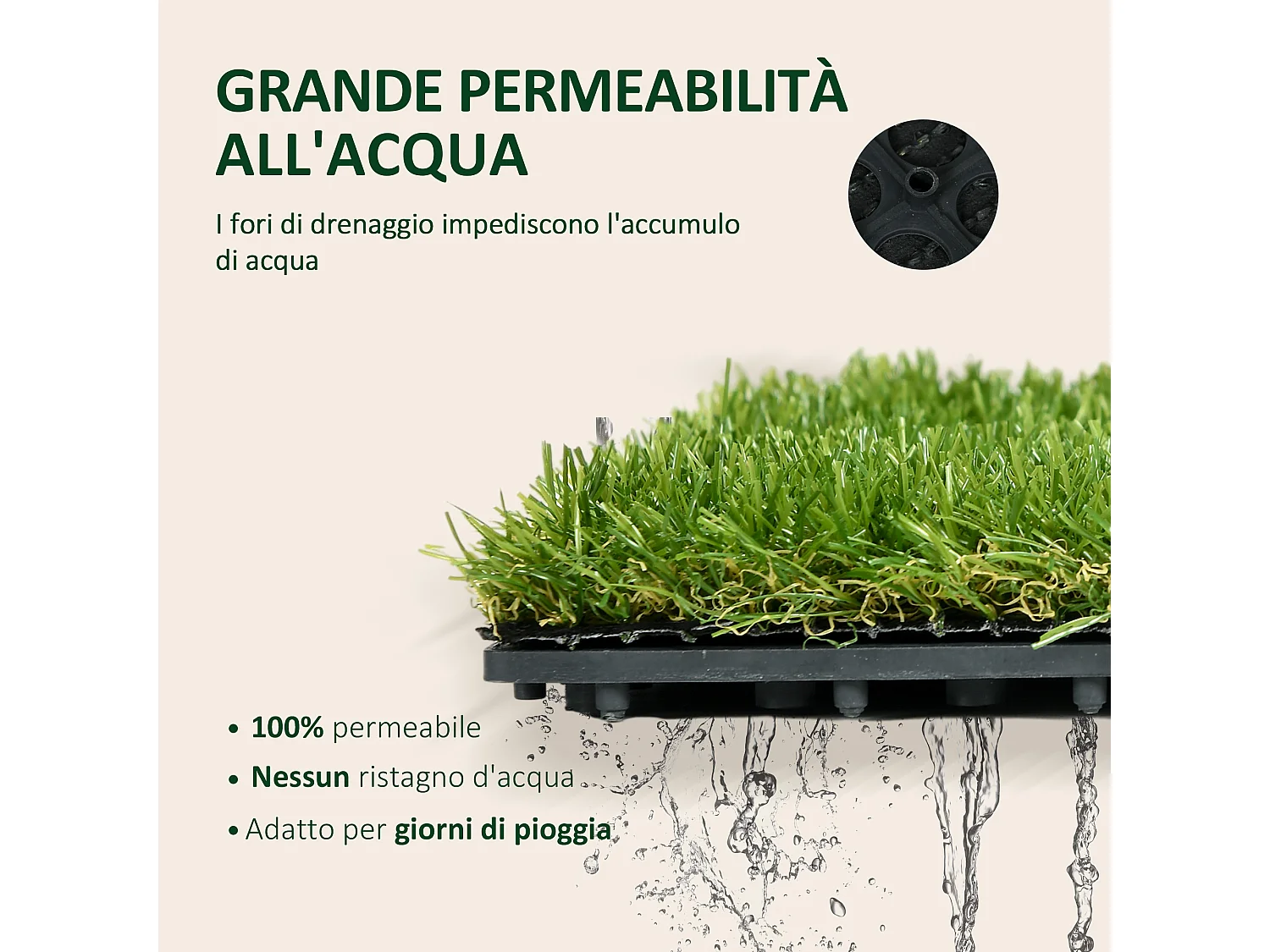 Set 10 piastrelle da giardino con prato sintetico