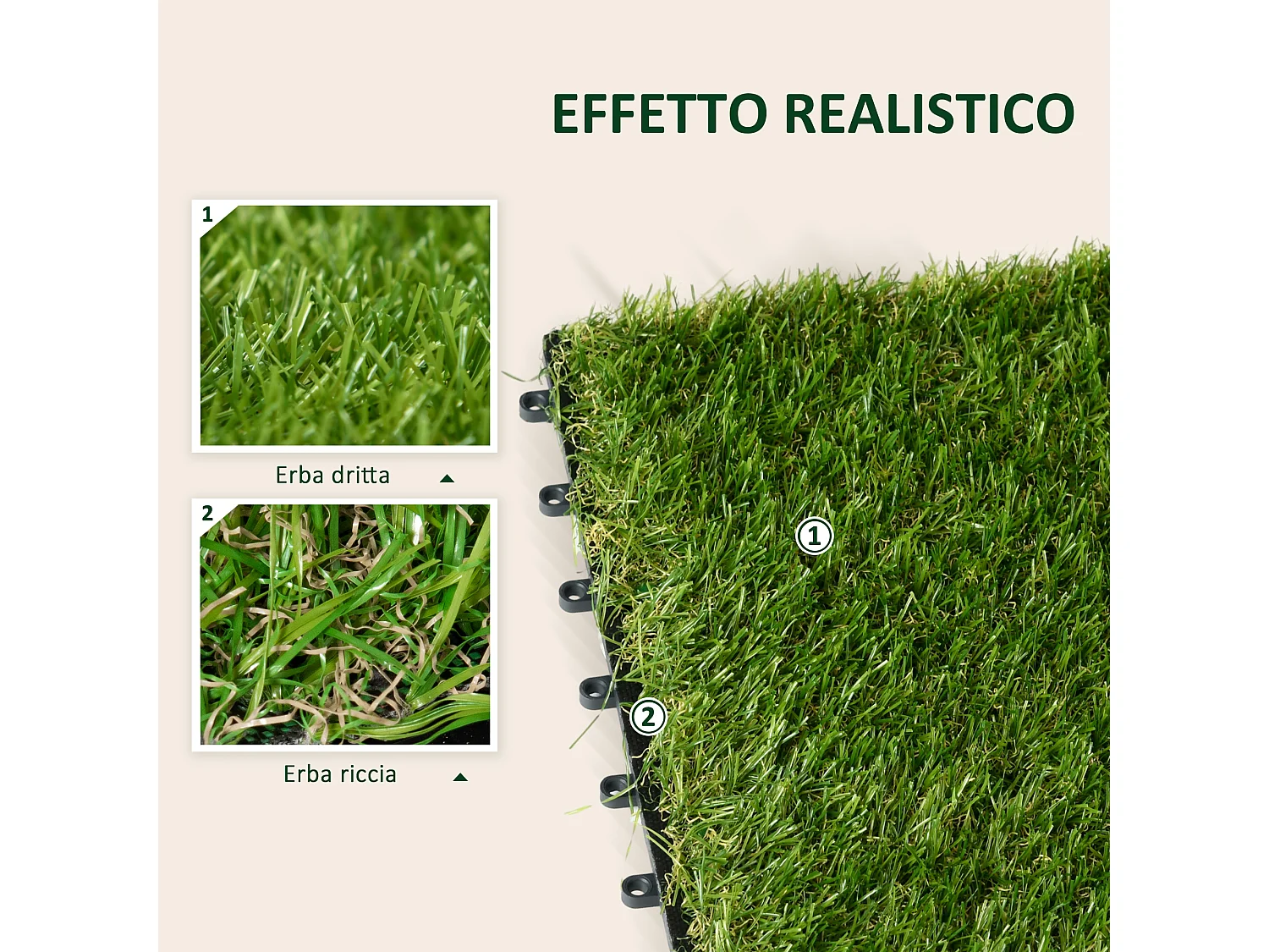 Set 10 piastrelle da giardino con prato sintetico