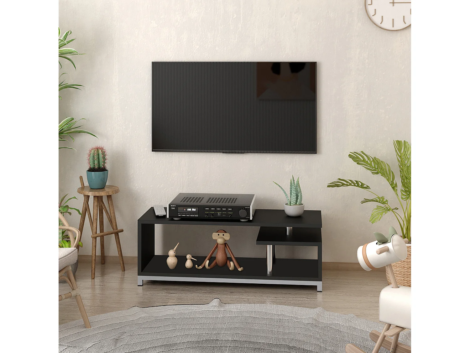 Mobile tv moderno con ripiano in legno nero