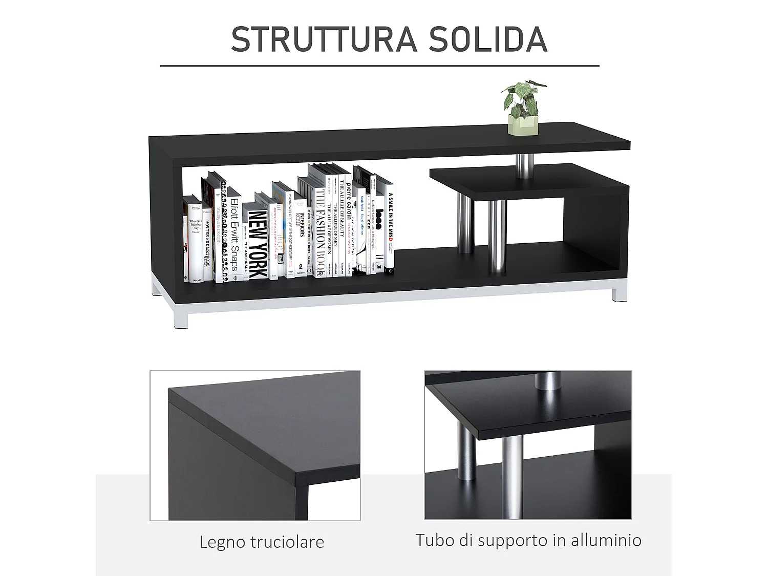 Mobile tv moderno con ripiano in legno nero