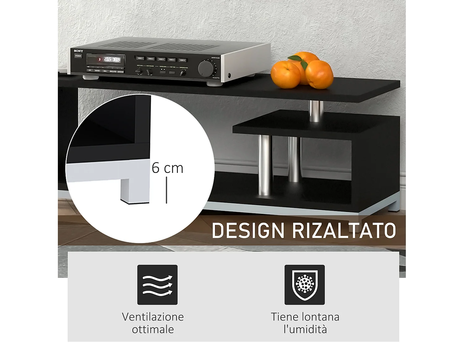 Mobile tv moderno con ripiano in legno nero