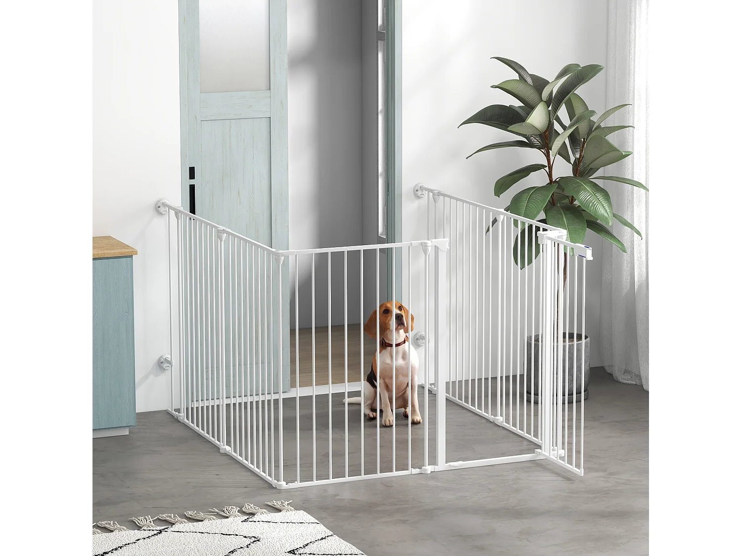 Cancellino per cani pieghevole con chiusura di sicurezza bianco